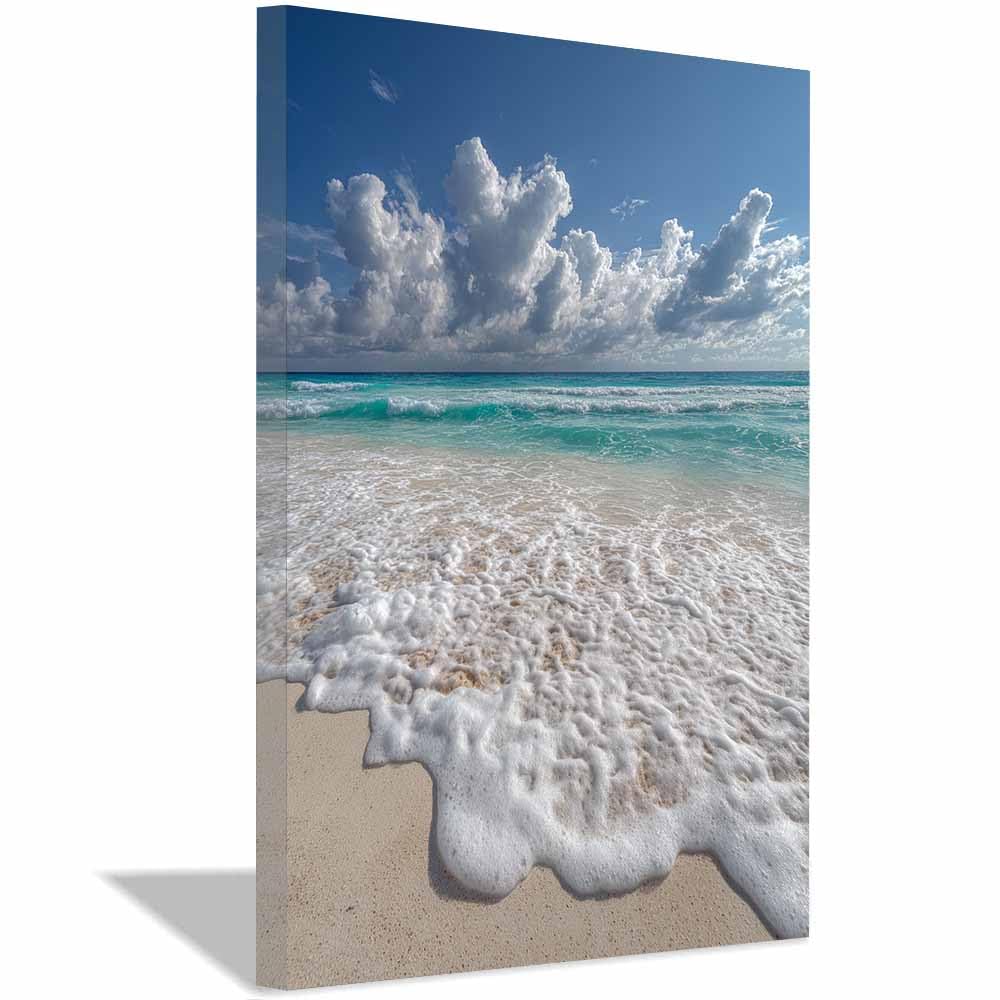 HOQIU Canvas Wall Art Turquoise Beaches es Wavess canvas art, art print, house decor, bedroom wall decor above bed, prints for living room.(Multicolor)-70x100cm Framed