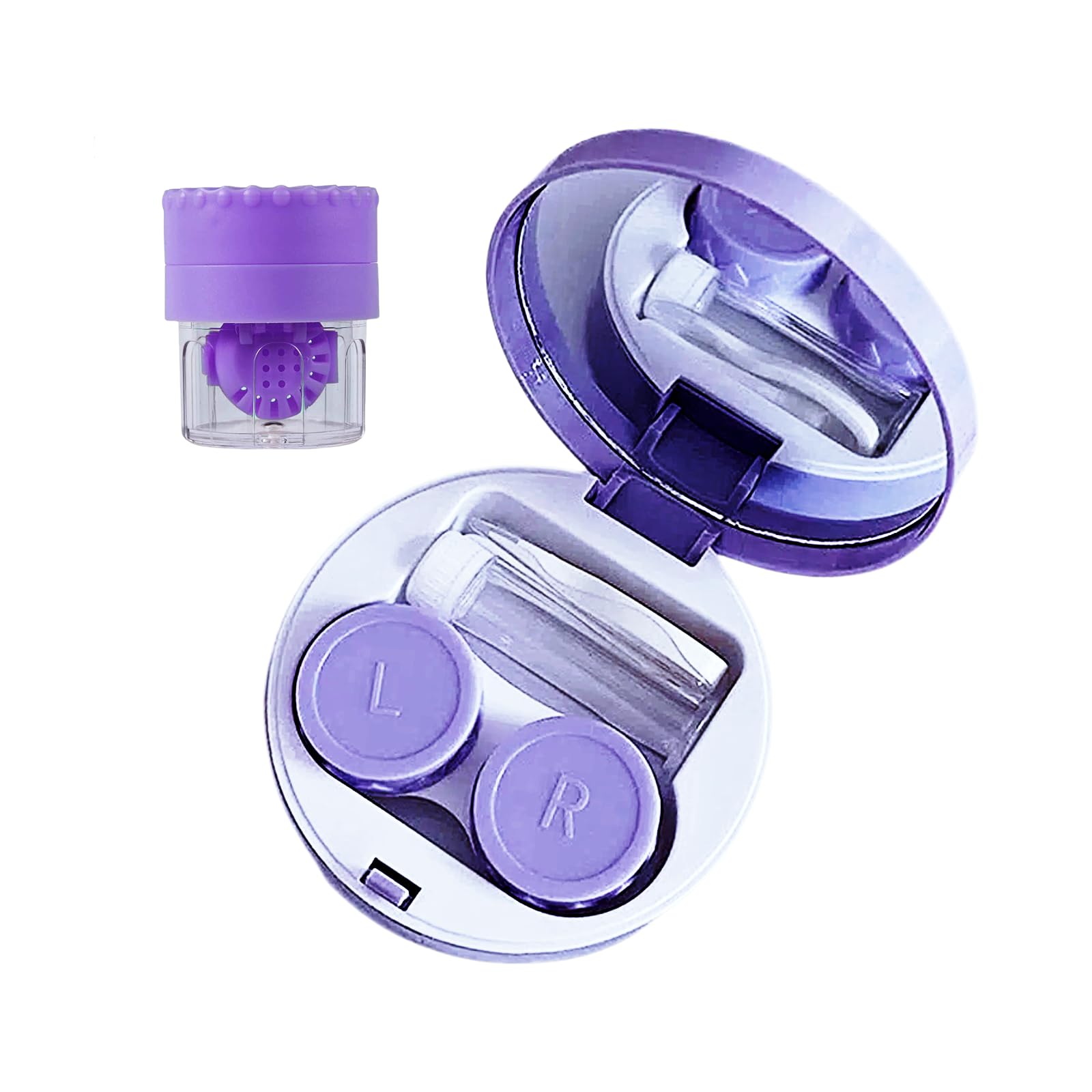 YKuzLx Contact Lens Case with Cleaner Washer,Contact Case with Mirror Tweezers Remover Tool Solution Bottle for Travel (Purple)