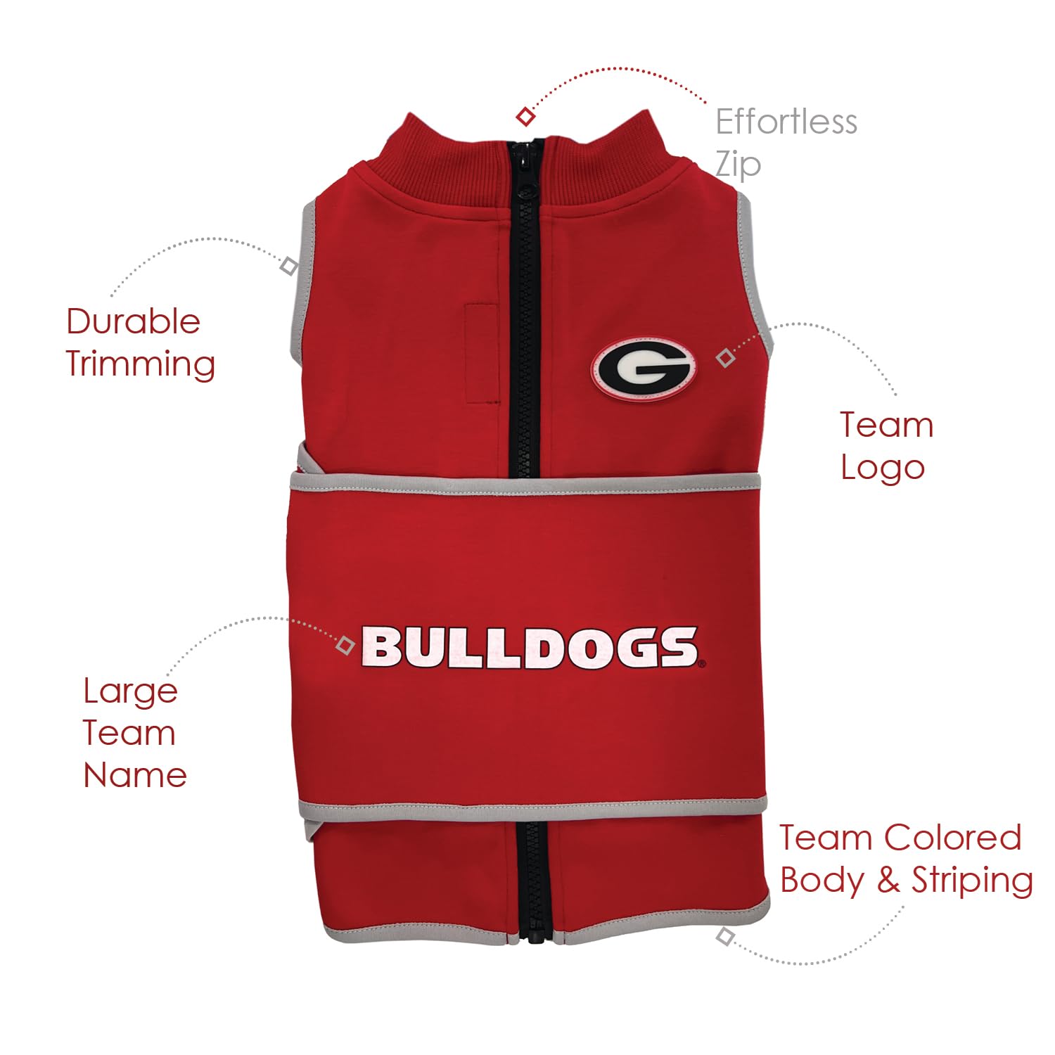 NCAA Georgia Bulldogs Dog Anxiety Calming Shirt Lenitivo Soluzione Vest, per cani/gatti con ansia, paure, fuochi d'artificio, rumori forti, scuro, solitario, mantiene i cani calmi e si sentono al
