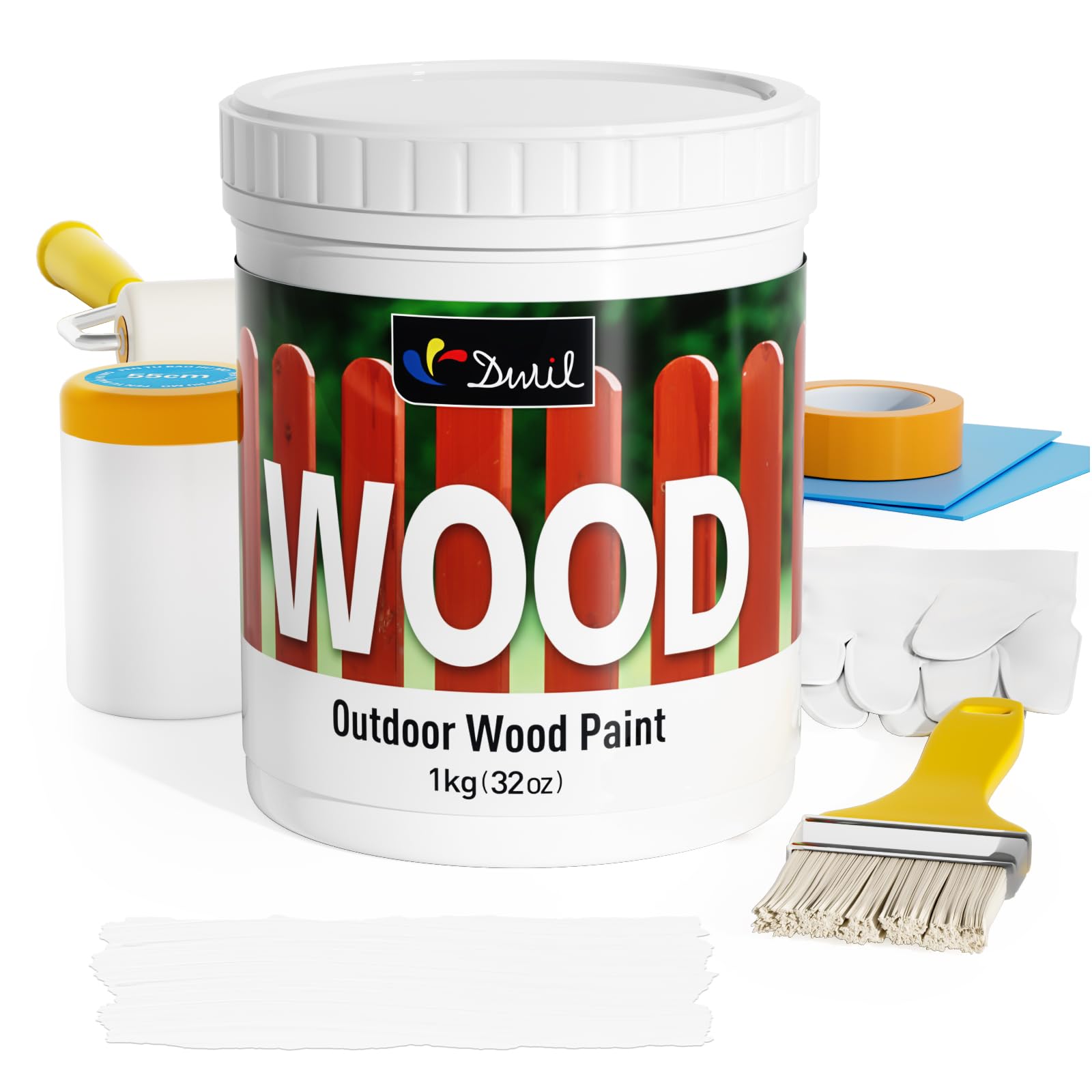 DWIL Wood Paint, White Paint for Wood, No Sanding& Fast Dry Outdoor WoodPaints, Water Based& Low Odor Furniture Door Cabinet Paints, Perfect for Indoor/Exterior White, 50-60sq.ft