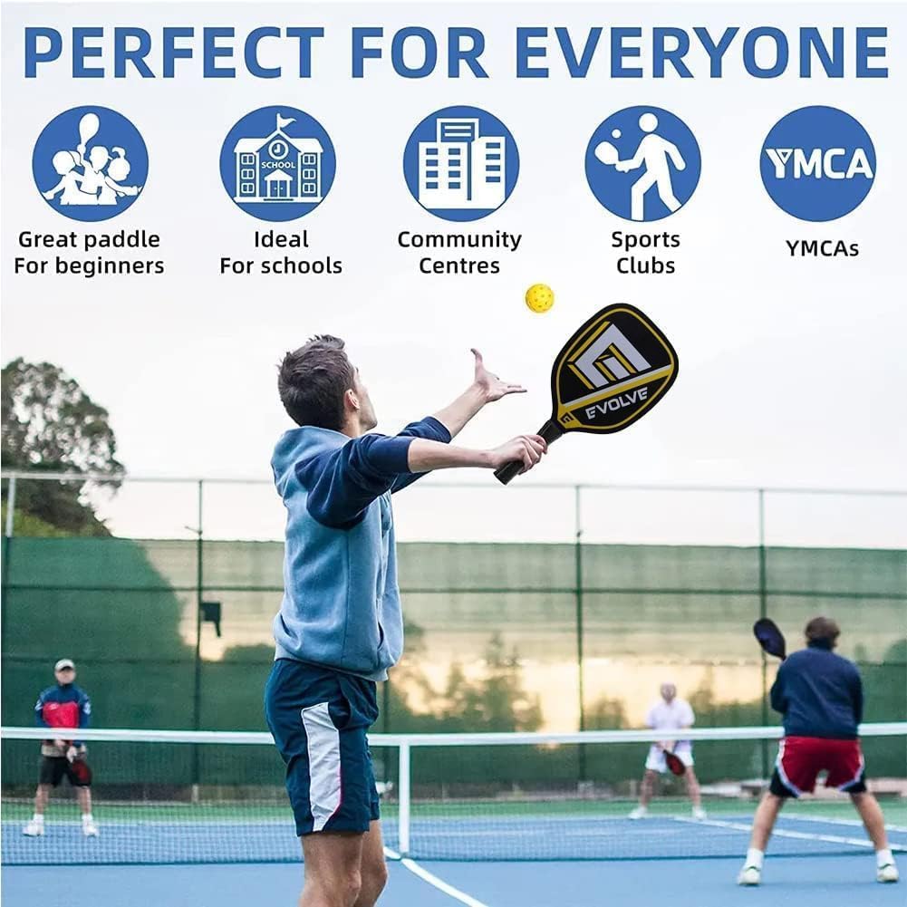 Raquette de pickleball, Pickleball Paddles Set avec 4 pagaies en bois de haute qualité, 4 pickleballs et 1 poche portable pour usage intérieur et extérieur, excellentes pagaies pour débutants