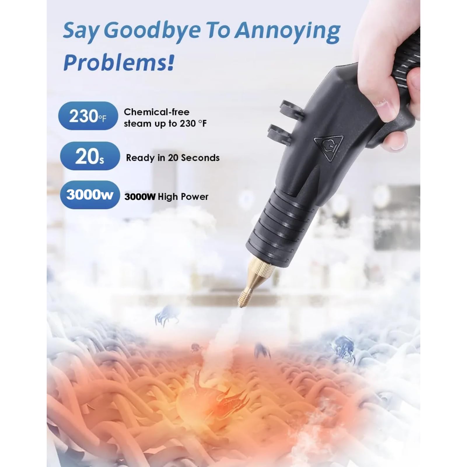 Handheld stoomreiniger, 3000W elektrische hogedruk stoomreiniger mobiele reinigingsmachine Power Steamer, draagbare stoomreiniger op hoge temperatuur voor meubels auto huishouden