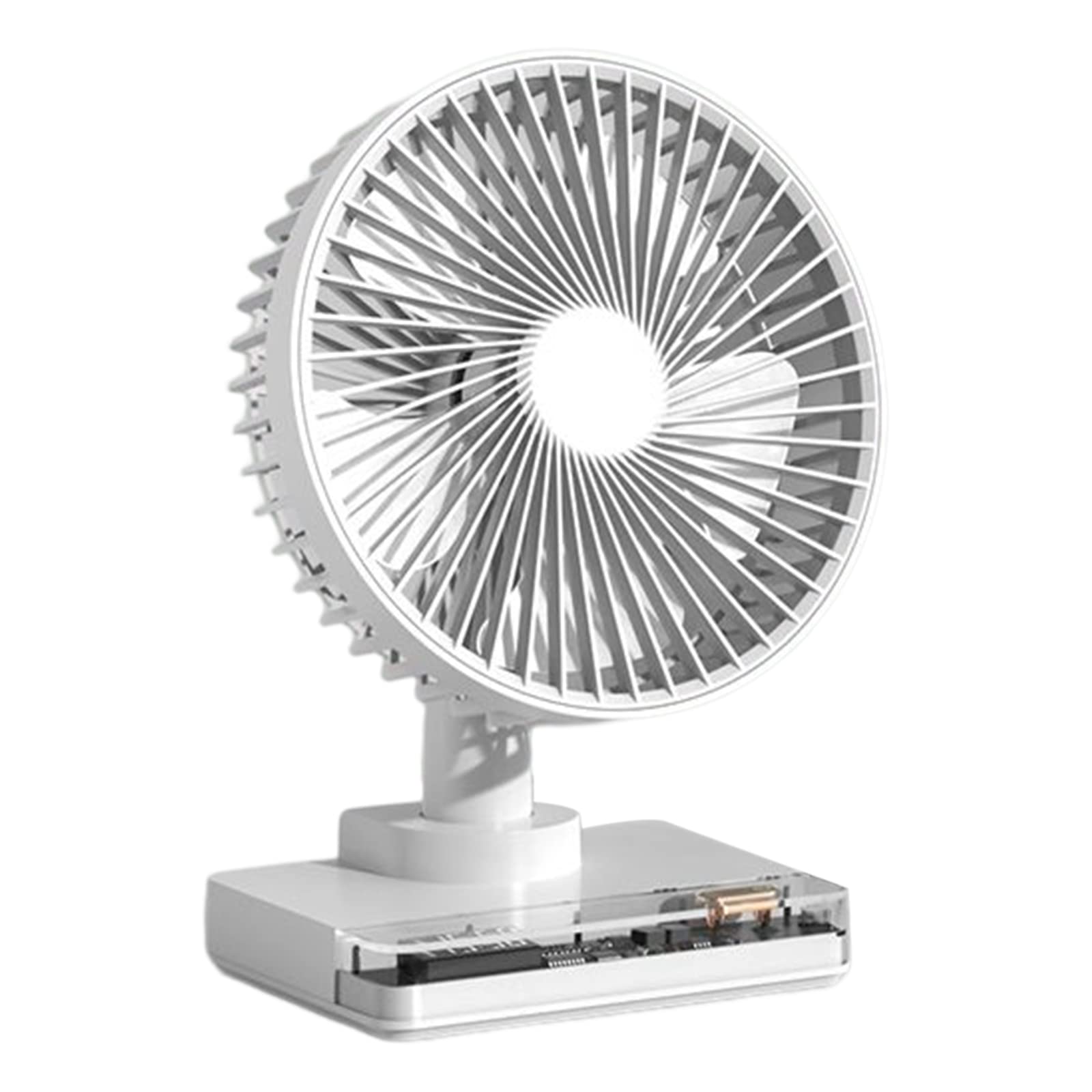 JAGETRADExxDesktop Clock Fan 90 Degree Shaking Head Height Wind Speed Adjustable 3600mAh Type-C Chargeable Light Portable Fan Desk Fan White