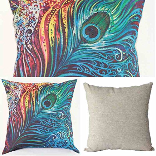 Ablevel Elegant Beautiful Peacock Design Personalized Square Cotton Blend Throw Pillow Case Decor Cushion Covers (Blue) #TOP5