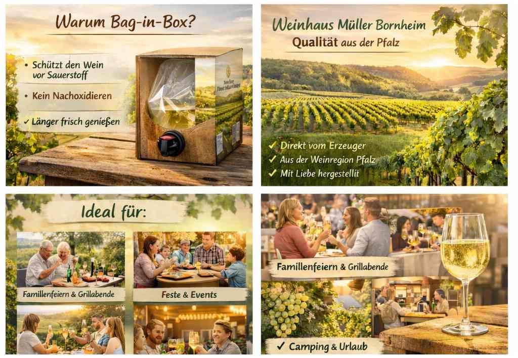 Weinhaus Müller Bornheim Dornfelder Halbtrocken Bag in Box 5L Pfalz | Zapfhahn inklusive – 6 Wochen frisch, bruchsicher, kein Tropfen geht verloren, einfach lagern