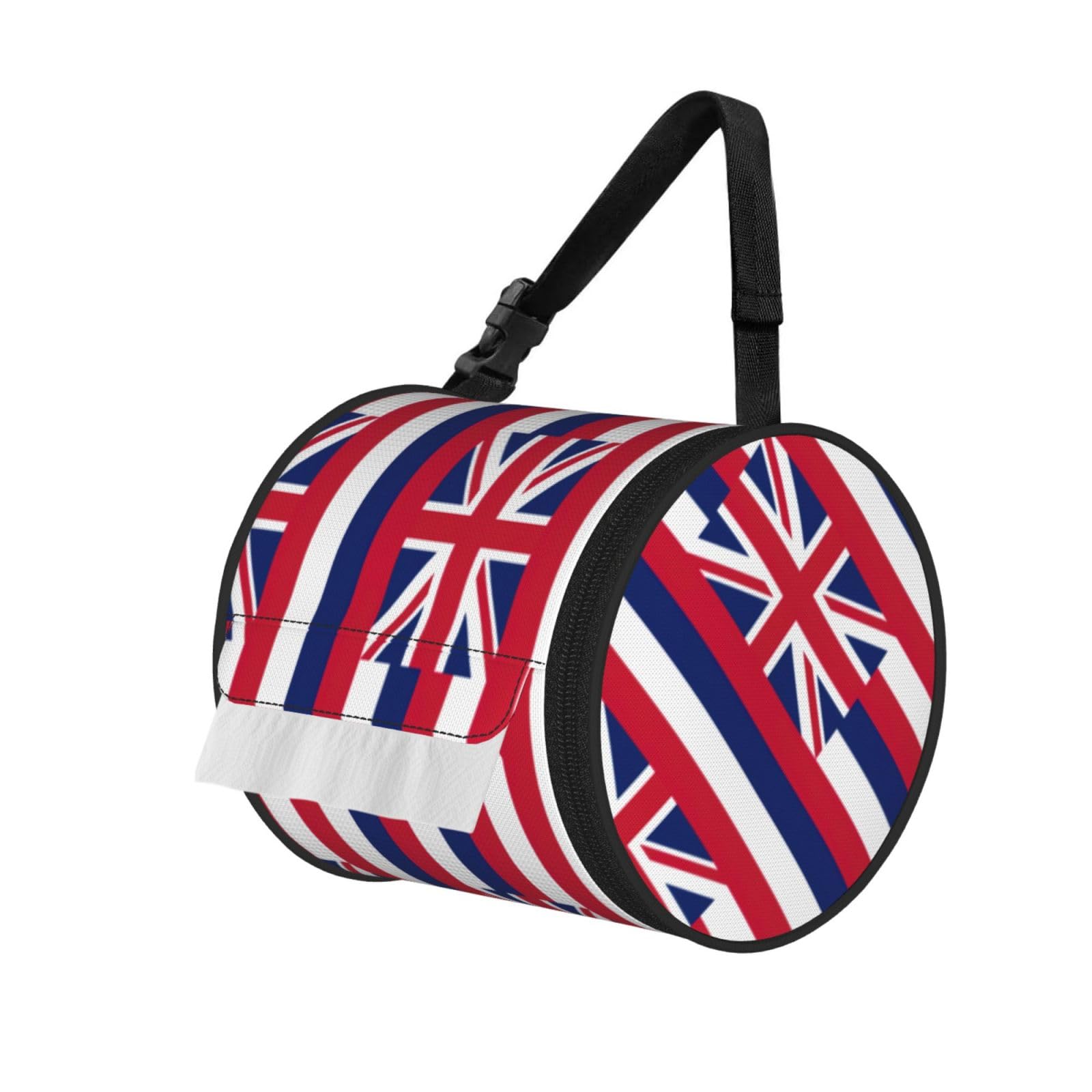 Hawaii Flag Print Round Paper Tissue Holder With Shoulder Strap, Portable Roll Case For Caravan Travel Use