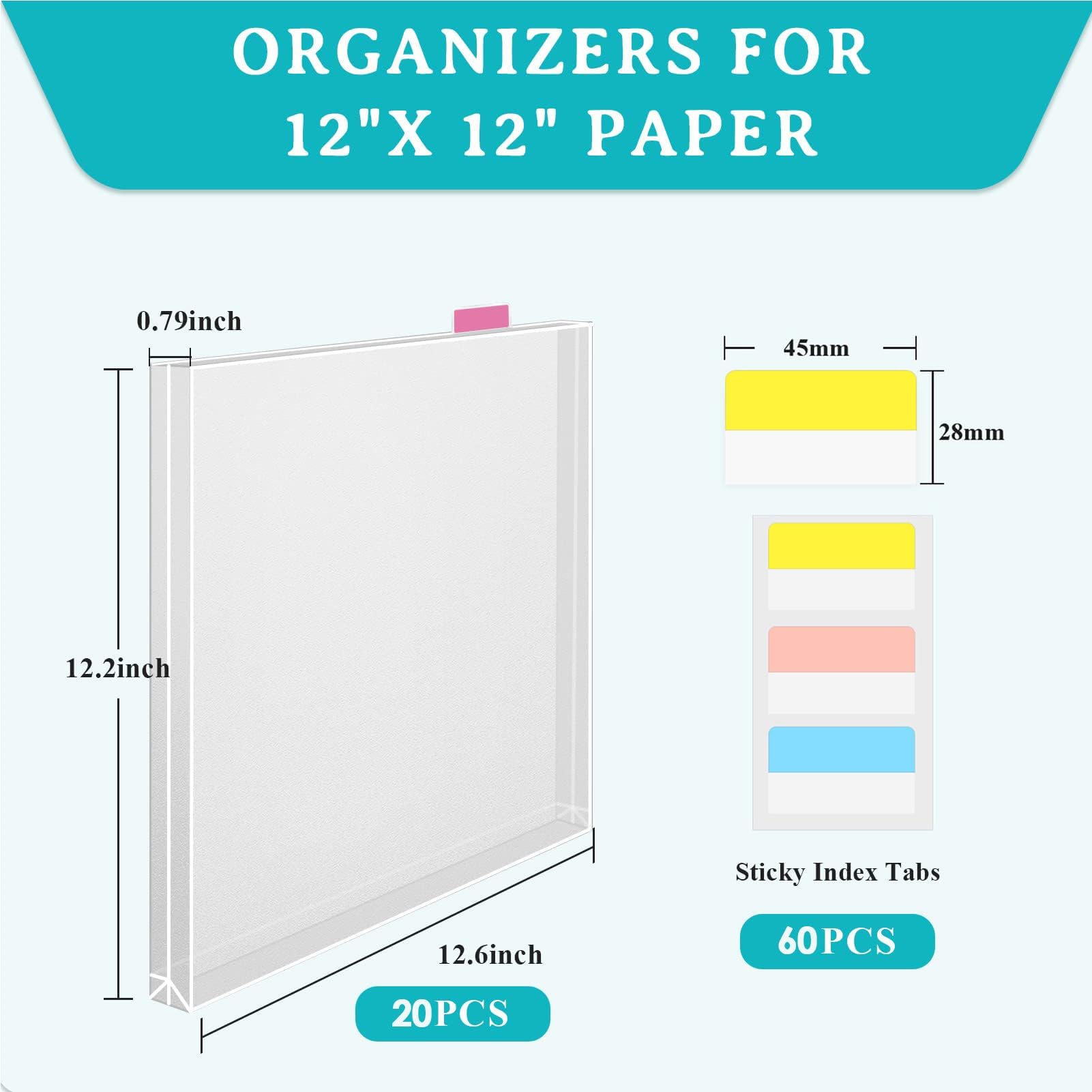 Etui do przechowywania papieru rzemieślniczego, przezroczysty pojemnik organizacyjny PP na 12 x 12 arkuszy, materiały projektowe, zawiera samoprzylepne zakładki indeksowe, idealne do scrapbookingu i