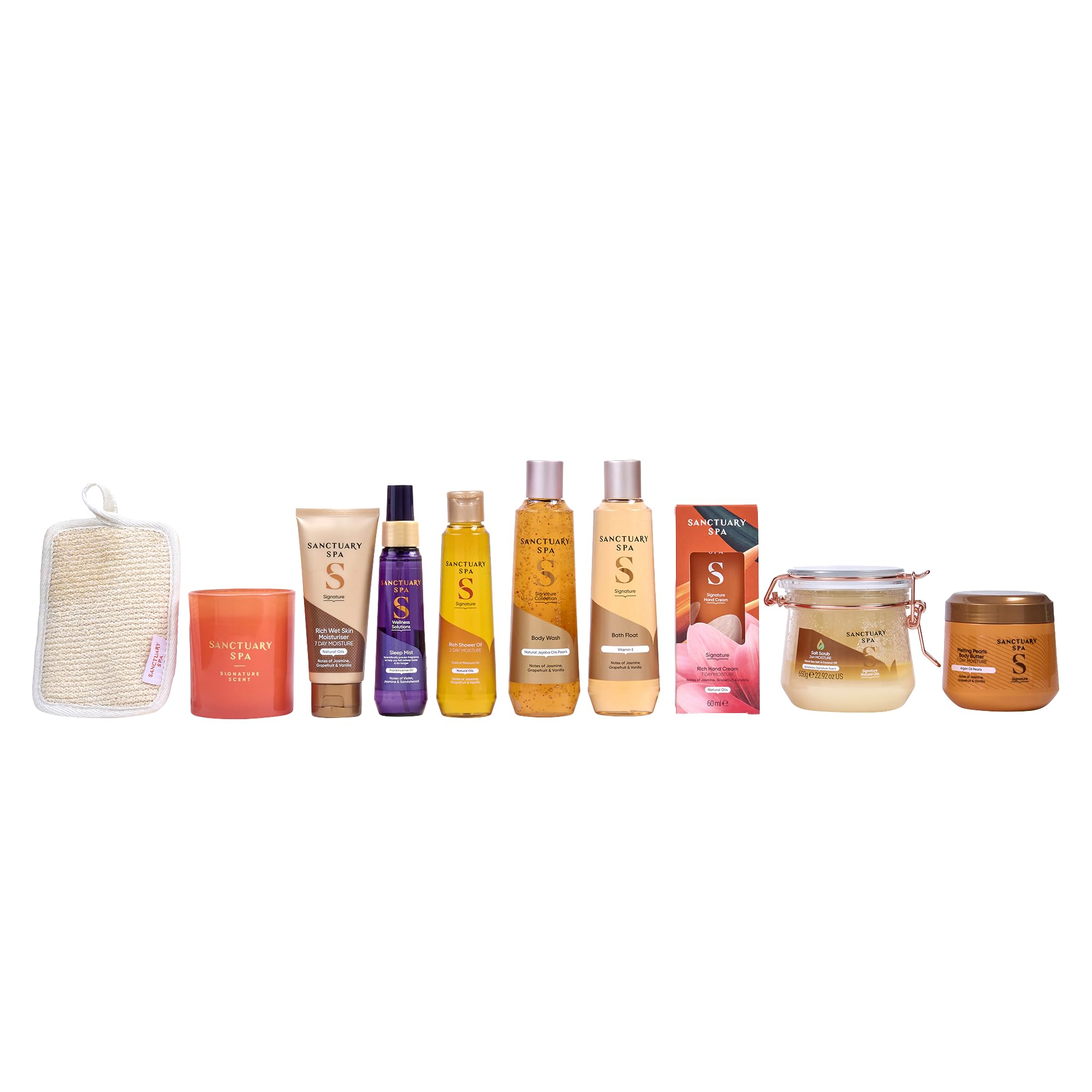 Sanctuary Spa Total Spa Collection - Set regalo da donna, 10 pezzi, set regalo per bagno e corpo, con nebbia per il sonno, bagnoschiuma, burro per il corpo, scrub, olio doccia, crema mani e candela