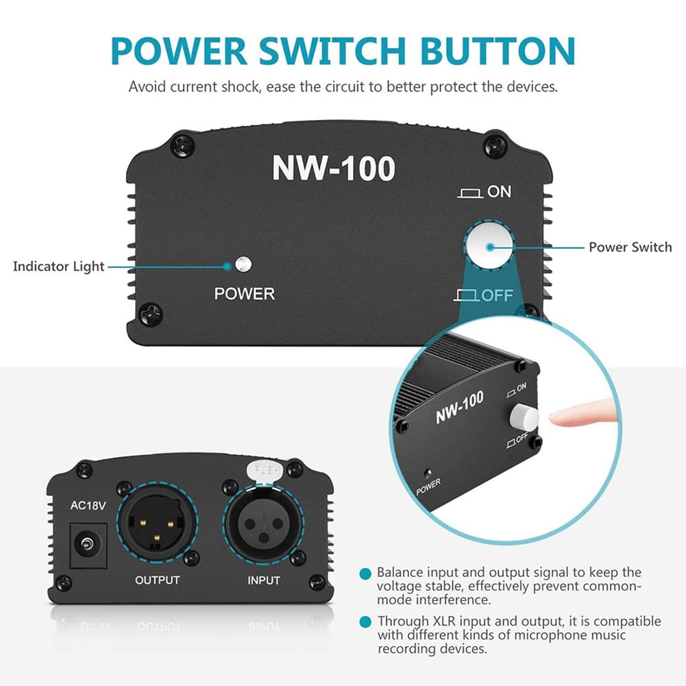 Para Fuente de MicróFono 48V Phantom Power Bm 800 con Adaptador Cable de Audio XLR para Cualquier Equipo de GrabacióN de MúSica Enchufe de la UE