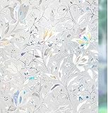 rabbitgoo Fensterfolie Selbsthaftend Blickdicht Sichtschutzfolie Fenster 3D Glasfolie Dekofolie Statisch Haftend ohne Klebstoff UV Schutz Blumen Tulpe 44.5 x 300 cm für Bad Büro Wohnzimmer