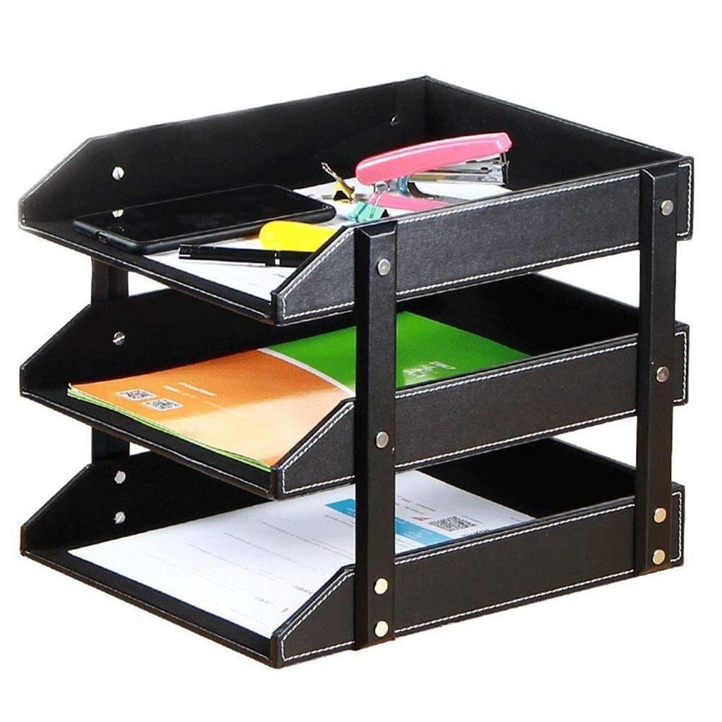 Organizador de bandeja de documentos de cuero de 3 niveles, organizador de escritorio, bandeja de papel para archivos, papelería, periódicos, correo, suministros de oficina