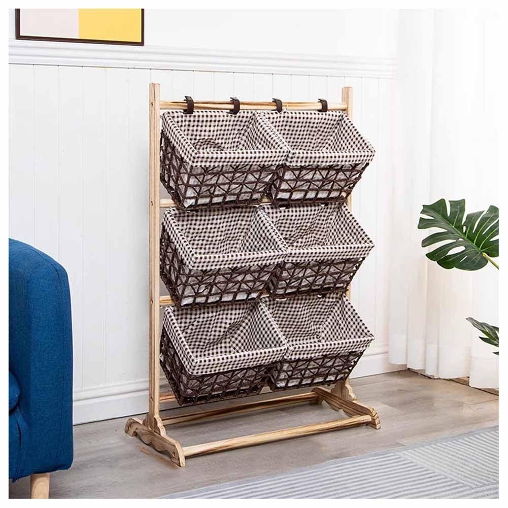 Scaffale portaoggetti a 3 ripiani con bidoni, supporto verticale per soggiorno, lavanderia, vendita al dettaglio, mobili salvaspazio, decorazione per la casa, soluzione multiuso