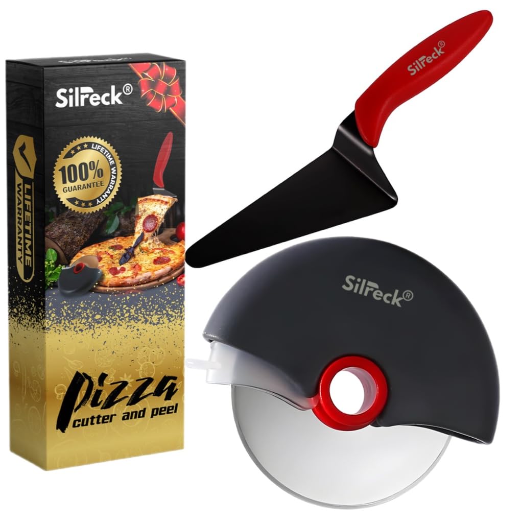 Pizza Cutter Wheel and Server Set - Effortless Slicing & Serving with Comfort Grip Handle - Smooth Cutter with Server I Pizza Peel Cake Slicer and Server