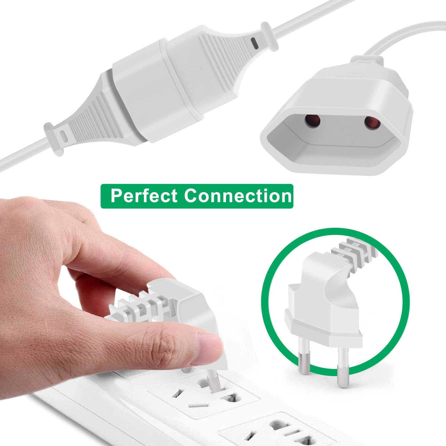 Kabel przedłużający, wtyczka euro z przełącznikiem 2,5 A 250 V płaska wtyczka euro, 90 stopni, krótka, do urządzeń gospodarstwa domowego, TV, komputera, monitora itp (biały, 0.5 m)