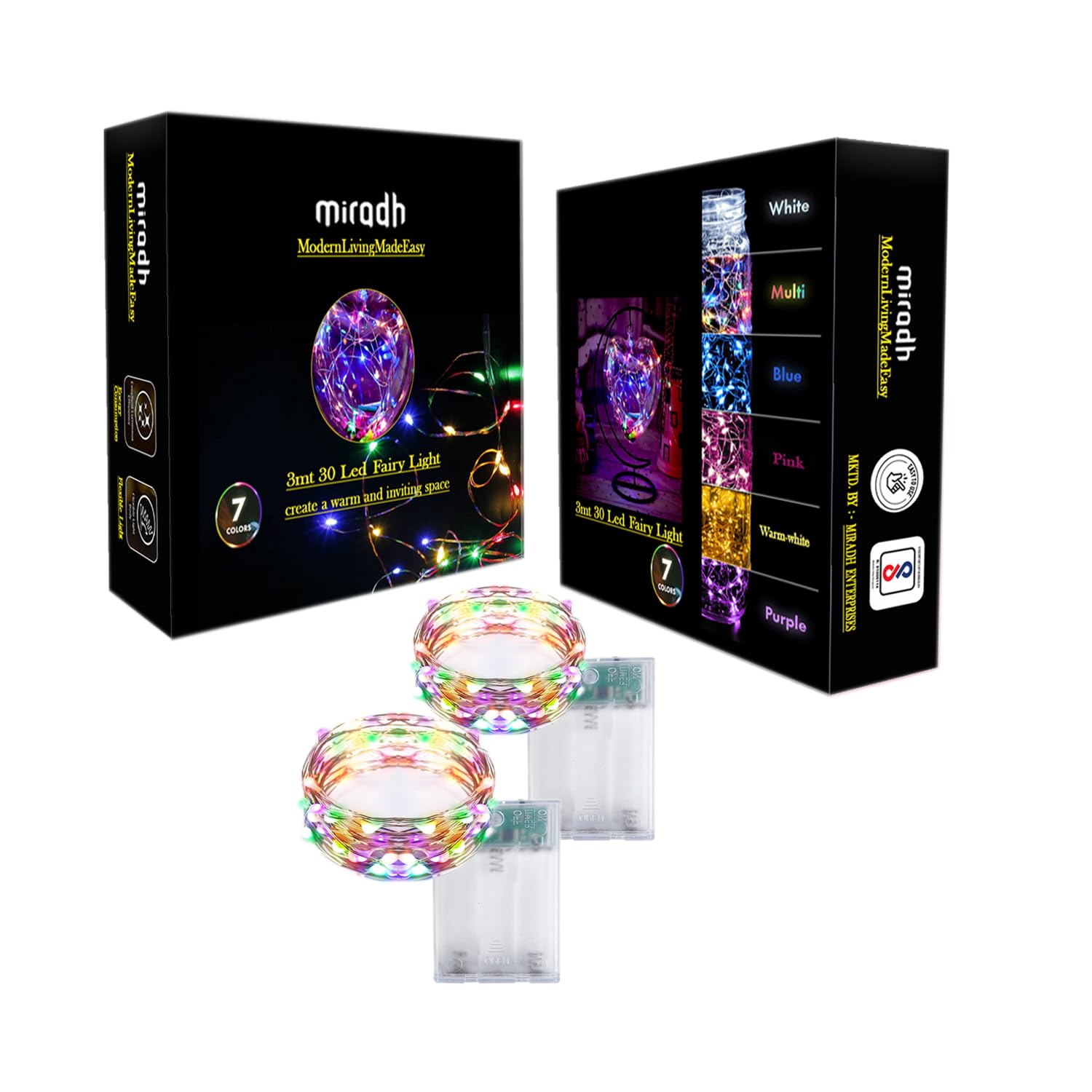 MIRADH 10 Feet 30 Led Fairy Lights Battery Powered Waterproof Copper Wire Twinkle String Lights -Multicolor (Still-Pack of 2) (B07VNNMW5P) Amazon Price History, Amazon Price Tracker