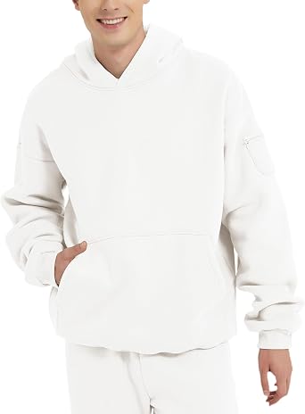 FAIABLE Mens Fleece Pullover Hoodie Relaxed Fit Oversized Men Soft Hooded Sweatshirt Casual Travel Hoodie with Zipper Pockets
