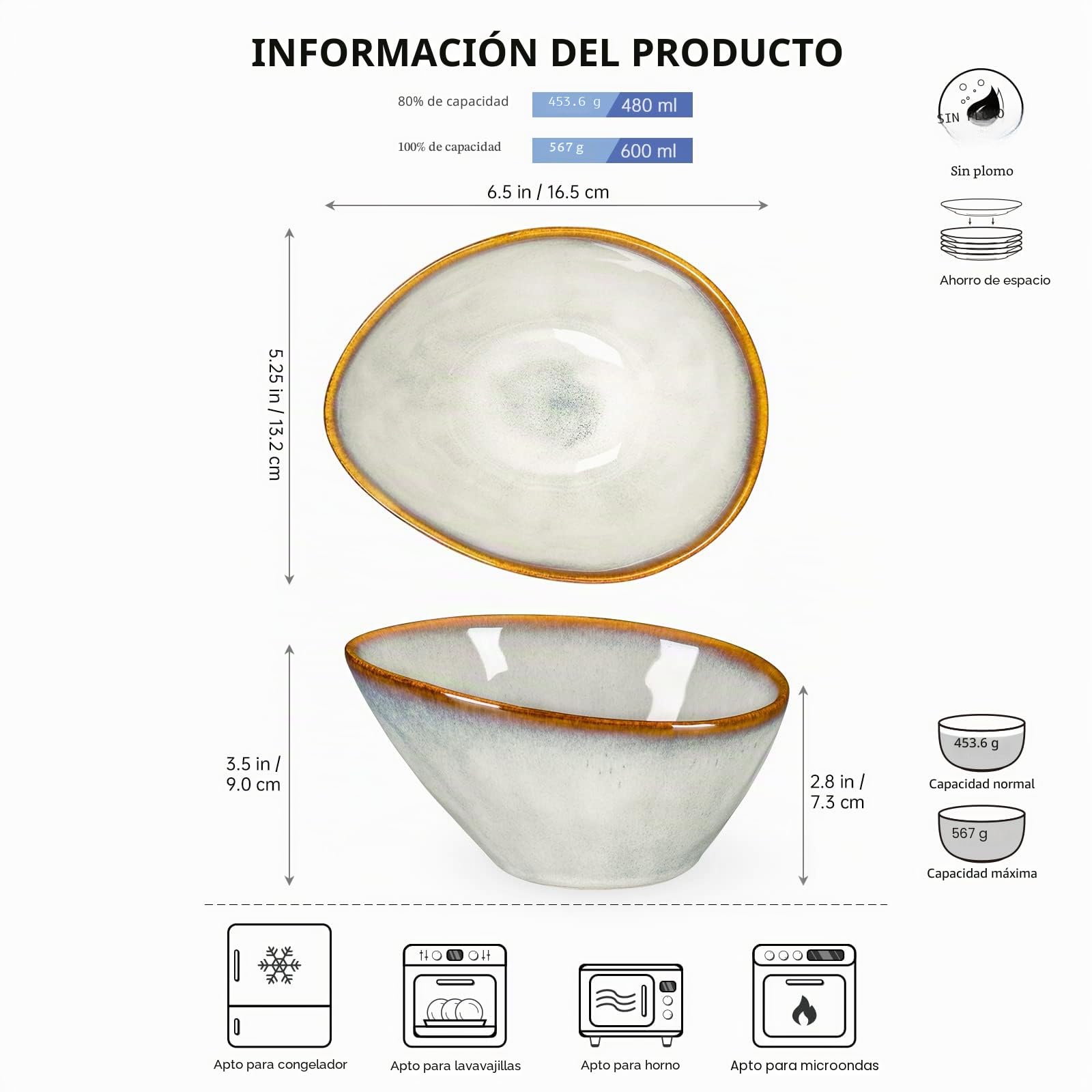 Henten Home Set de 4 Tazones de Pasta de Barro - Tazón de Postres - Tazón de Snack - Tazón de Hielo - 800 ml - Diseño Beige Vintage