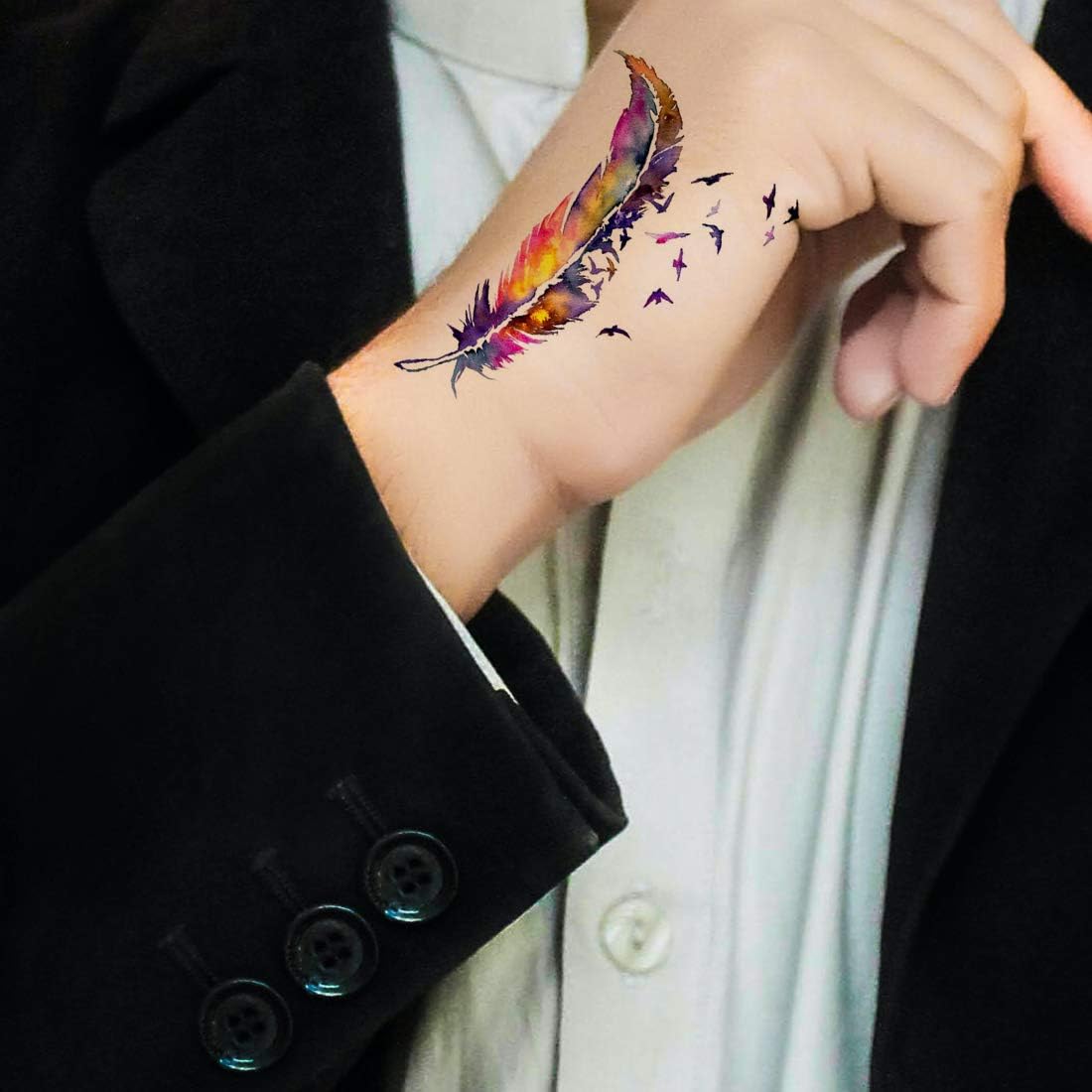 Temporary Tattoowala Feather With BirdsTemporary Tattoo Stickers For Male And Female Fake Tattoo Waterproof body Art 2