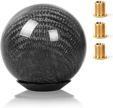 Real Carbon Fiber Shift Knob Gear Shifter Knobs with 3 Adapters Round Ball for Most Manual Car Universal Gear Shift Knob Black
