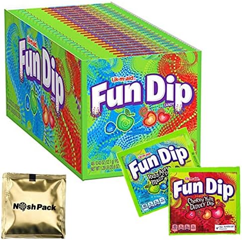 Fun Dip Candy Sticks 2 Flavor Bulk Pack, Cherry Yum Diddly Dip and RazzApple Magic Dip Flavors with Nosh Pack Mints, Candy Variety Pack, Individually Wrapped (48 Pack)