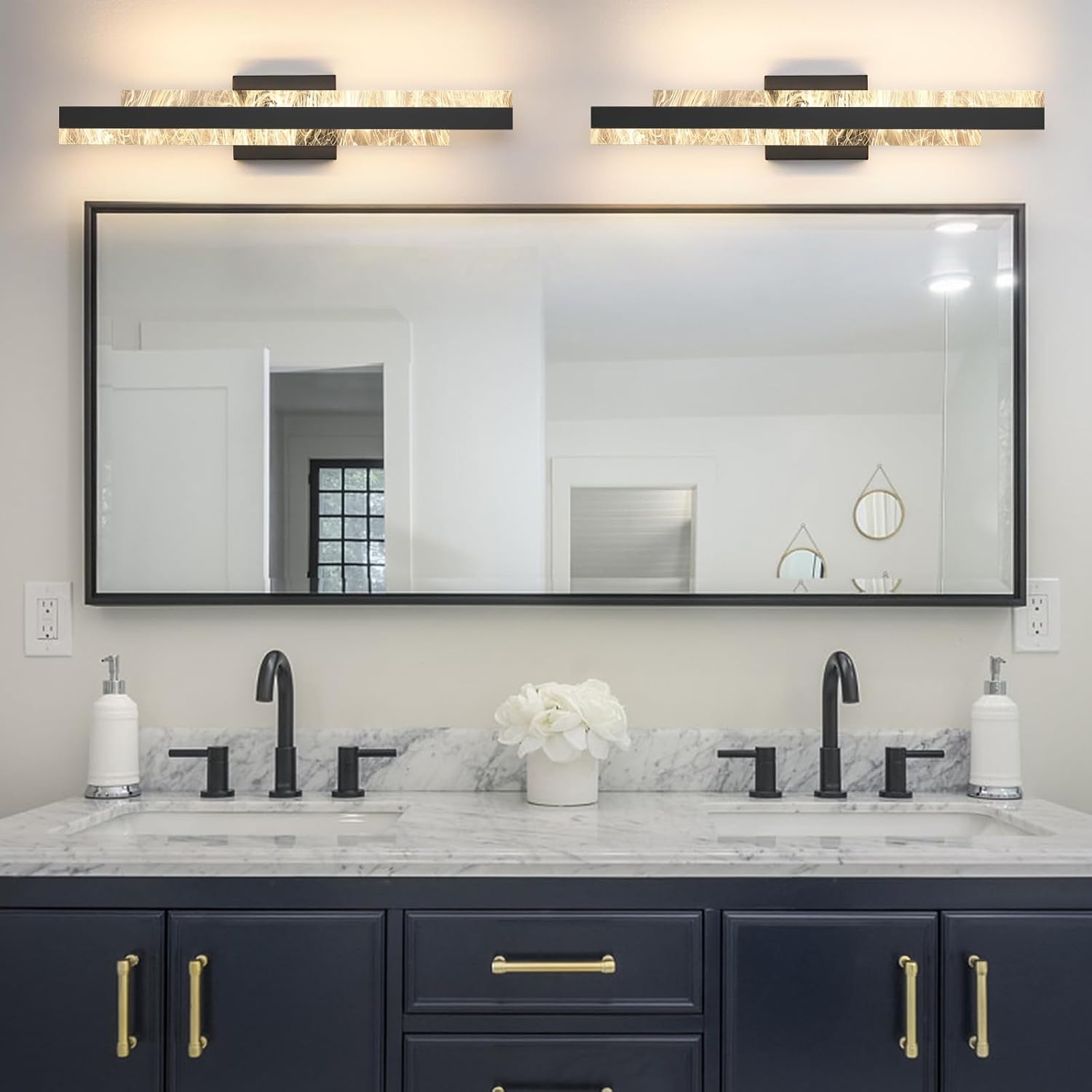 Modern Bathroom Vanity Light: Matte Black 24 inch 28W Dimmable LED Bath Bar Light Fixtures Over Mirror - Wall Sconce Picture Lights for Paintings Cabinets Bedroom 3000k