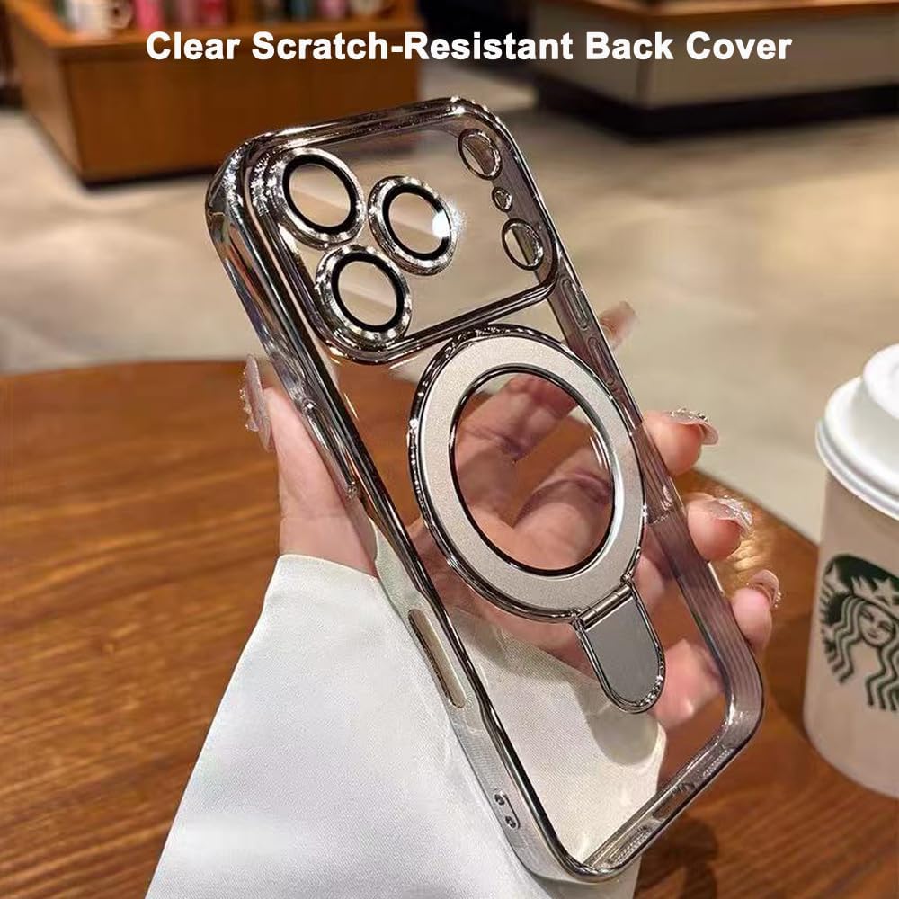 Magnetic Case for iPhone 17 Pro Max with Invisible Stand [Military Drop Protection][Compatible with MagSafe] Full Camera Protection Clear Soft TPU for iPhone 17 ProMax case 6.9" - Silver - Image 3