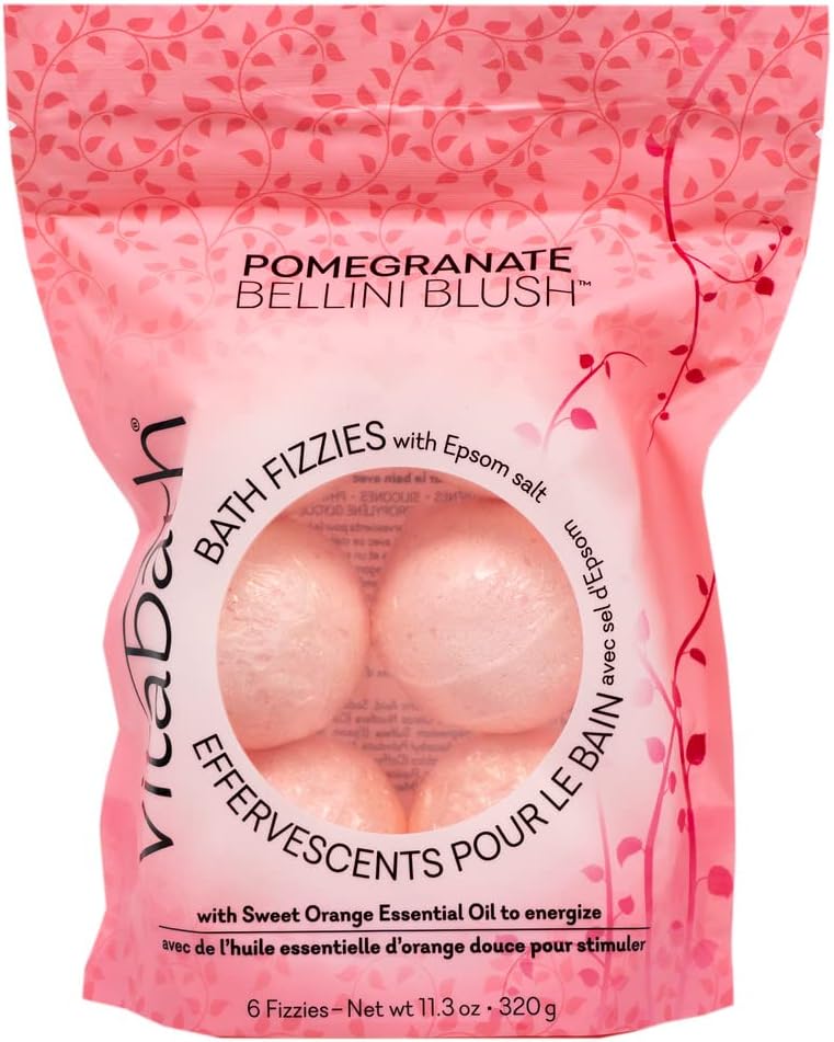 VitabathPomegranate Bellini Blush Bath Fizzies with Epsom Salt Relax Nourish Unwind Body & Mind Calming Aromatherapy for Muscle Soreness & Reviving Skin Nourishment - 6 Count