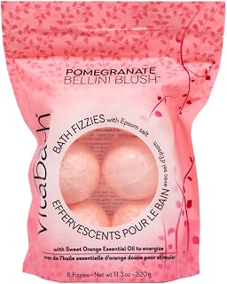 Vitabath Bath Fizzies with Epsom Salt Relax Nourish Unwind Pomegranate Bellini Blush Calming Aromatherapy for Body & Mind, Muscle Soreness & Reviving Skin Nourishment - 6 Count
