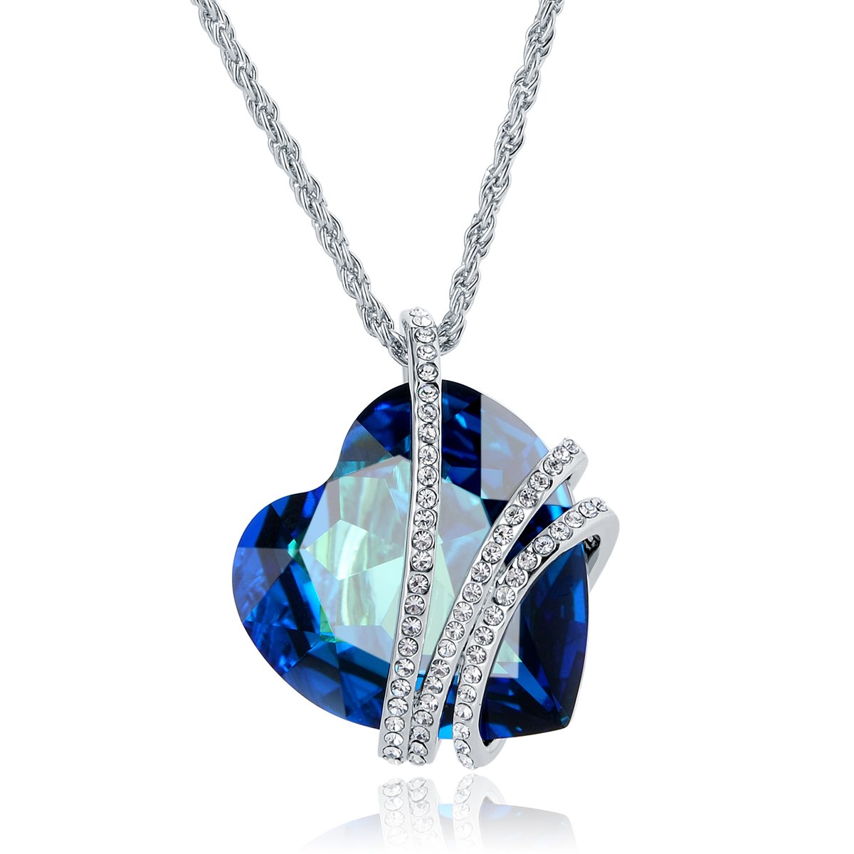 BOBMONST "Blue Heart Shaped Love Pendant Necklace Made with Big Crystal of SWARQVSKL