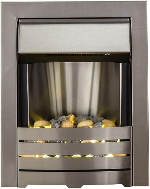 The Adam Helios Brushed Steel Electric Fire with Pebble Bed Glow Effect