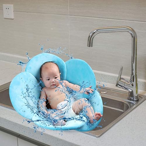 Miniatura 7 de KAKIBLIN Tapete de baño de flores para bebé, tapete de baño para bebé, cojín para recién nacido, color azul