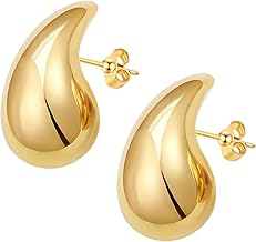 Chunky Gold Hoop Earrings Lightweight Teardrop Earrings for women Hypoallergenic Gold Plated Earrings for Women Chunky Earrings Gold Tear Drop Earrings Fashion Jewelry for Women Girls