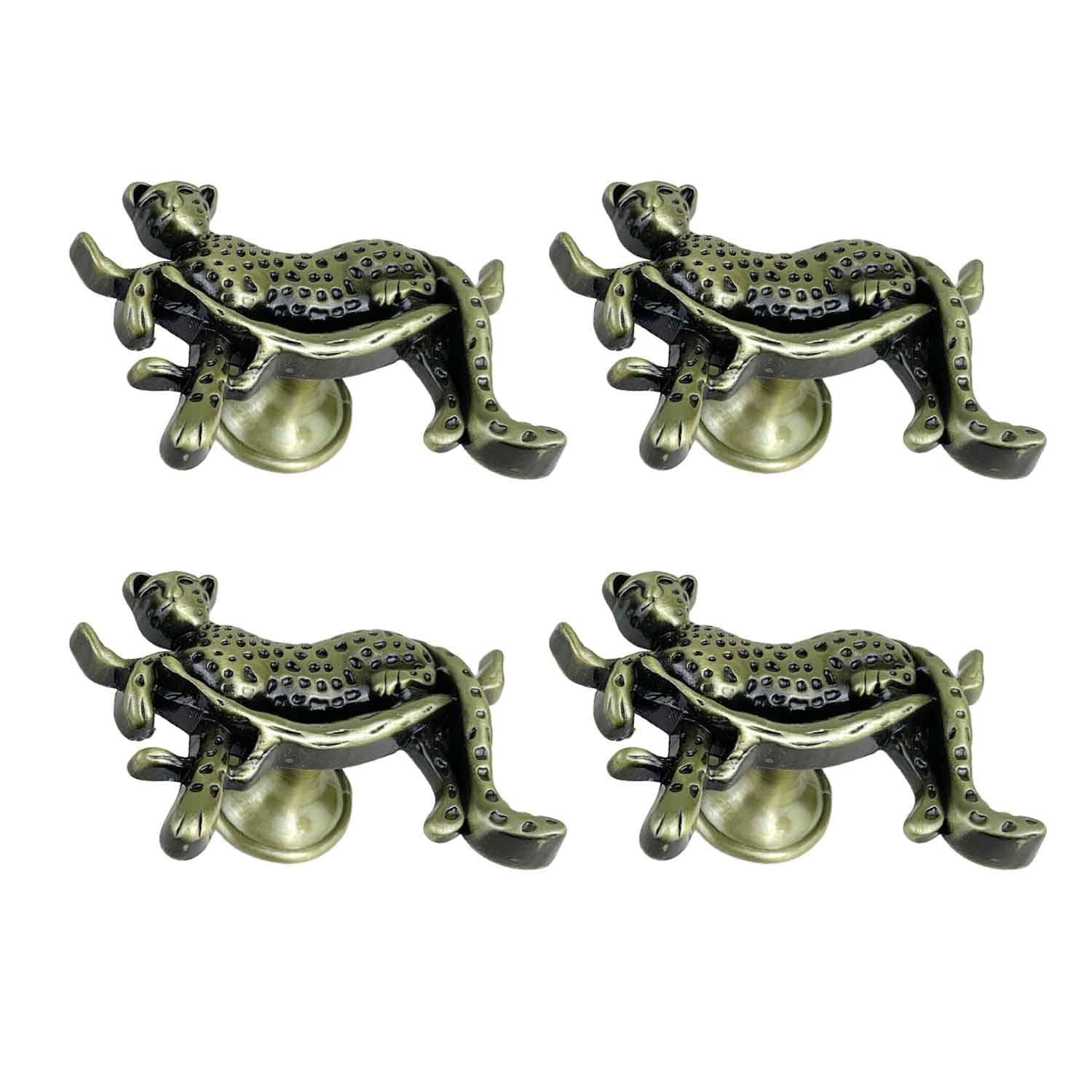 JSBWSFA 4PCS Leopard Drawer Knobs, Art Deco Drawer Knobs Animal Drawer Knob for Cabinet Wardrobe Dresser Knobs Home Kitchen Bedroom Bathroom