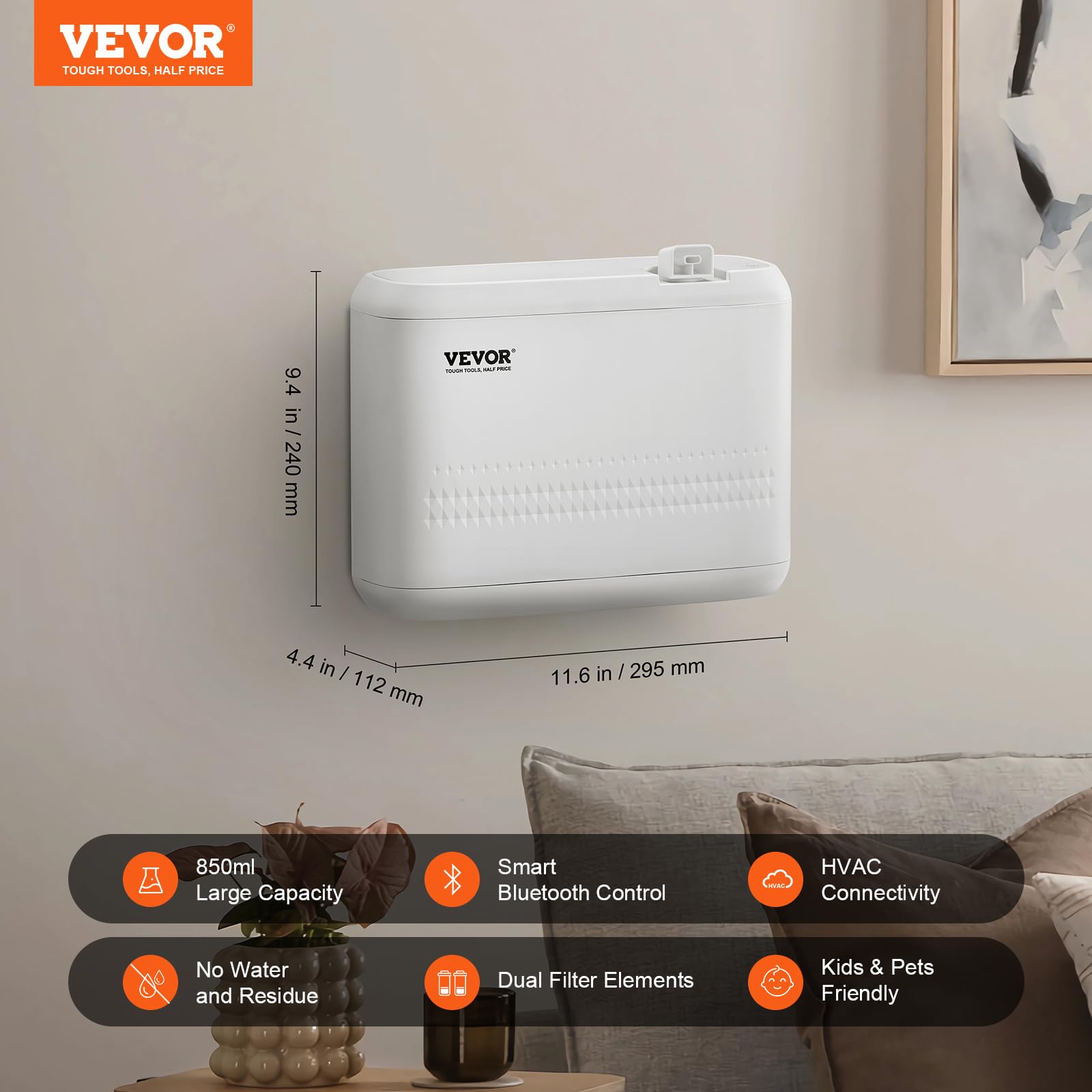VEVOR Duftluftmaschine, 850ml Bluetooth Smart ätherisches Öl Diffusor, 5000sq.ft wasserlosen HVAC Duft Diffusor mit Kaltluft-Technologie, Aromatherapie Diffusor Maschine für Haus, Büro, Hotel