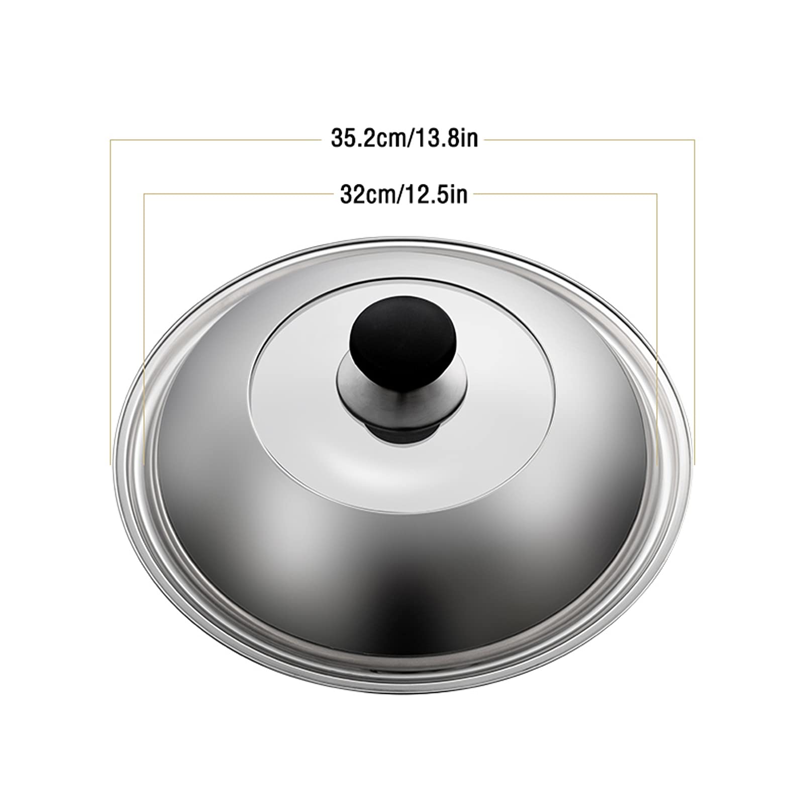 Pfannendeckel Edelstahl Universaldeckel mit schwarzem Griff Multi-Size Haushalt Topfdeckel mit Glaseinsatz für Töpfe, Pfannen und Bratpfannen Glasdeckel (Größe: 34cm)