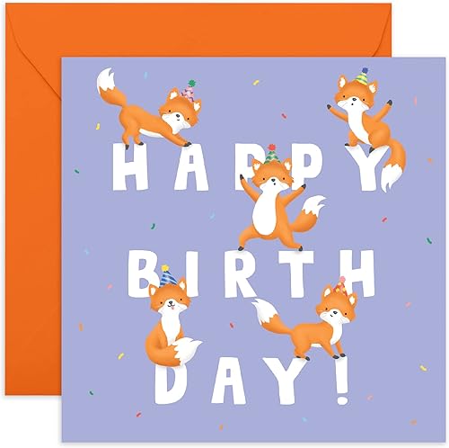 CENTRAL 23 Tarjeta de cumpleaños para niños, letras de cumpleaños de zorro, lindas tarjetas de felicitación de animales para niños, tarjeta de