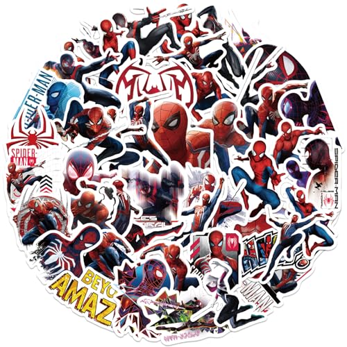 50pcs Spiderman Stickers for Water Bottle Cool Superhero Waterproof Vinyl Decal for Adult Kids Phone Computer Notebook Laptop Travel Case Guitar Skateboard Scrapbook