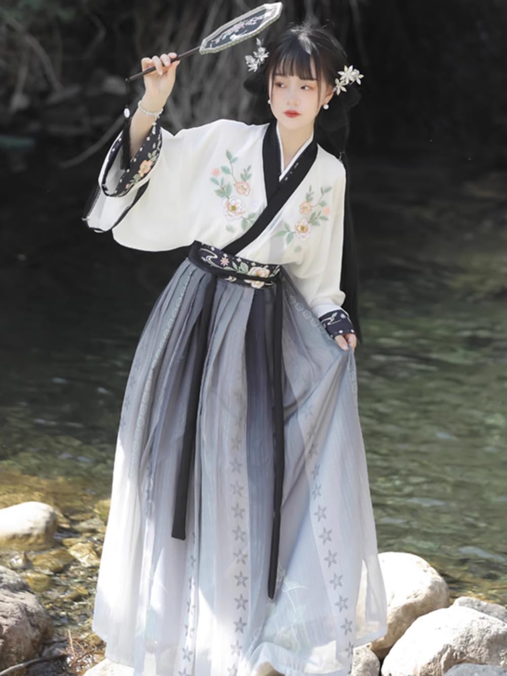 Chiński tradycyjny kostium Hanfu Dress, chińska od Han Elemental Starożytny styl Odzież damska Hanfu Haftowana spódnica Ru w stylu chińskim(Green,X Large)