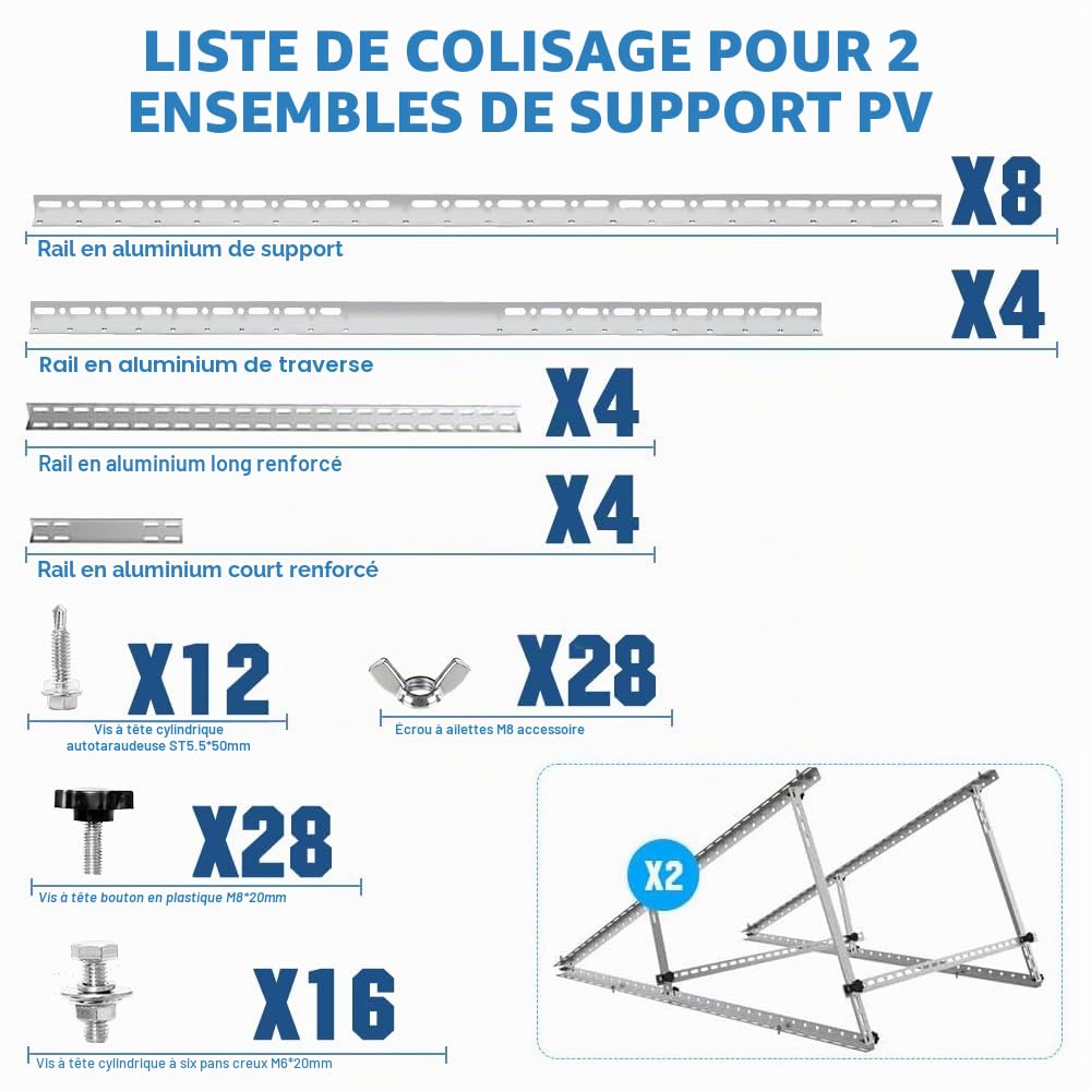 Support de panneau solaire pour centrale électrique de balcon de 200 à 500 W - Angle réglable de 0 à 90 ° - Support pour panneau solaire - Support de panneau solaire réglable de 118 cm
