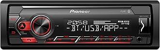 1-DIN receiver with Bluetooth, Red/White illumination, USB/3.5mm Jack, Spotify, Pioneer Smart Sync App and compatible with Apple and Android devices, Red/Black, MVH-S420BT