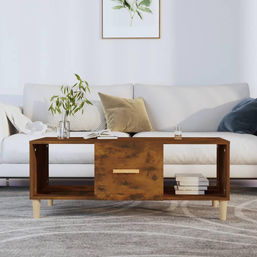 Table basse en chêne fumé 102 cm idéale pour vos soirées télé et apéritifs entre amis