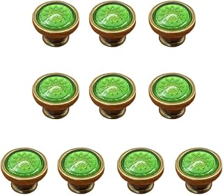 THYMOL Set/10Pcs Vintage Antique Bronze Color Zinc Alloy + Crystal 32MM Diameter Round Knobs Metal Pull Handles Gate Handles Hardware Set (Color : Green, Size : One Size)