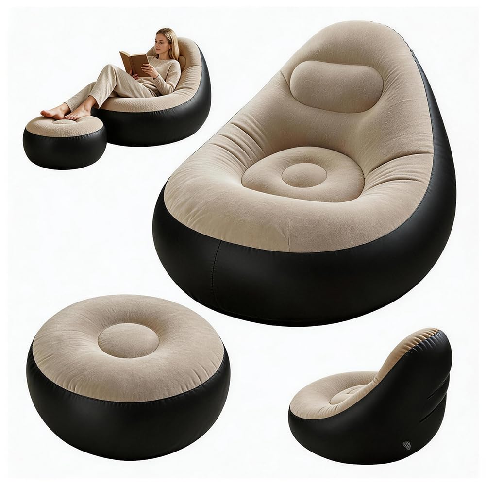 Canapé gonflable avec repose-pieds, fauteuil gonflable, portable, pour salon, chambre à coucher, jardin (café)