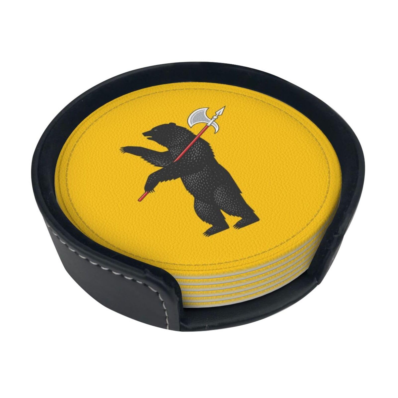 Flag of Yaroslavl Leather Coasters-Set of 6 with Storage Holder
