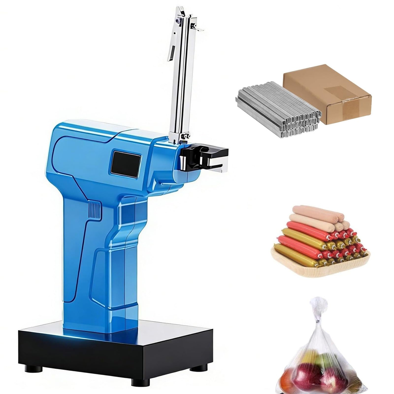 Legatrice automatica per sacchetti a forma di U, sigillatrice per sacchetti di plastica con 3000 punti, chiudi-salsiccia commerciale con pannello di controllo, per sigillare imballaggi di frutta e