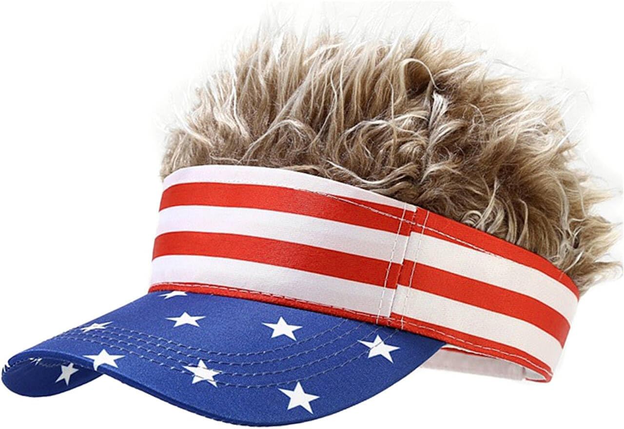 Mens Visor Cap Wig Spiked Adjustable Baseball Cap Golf Hats