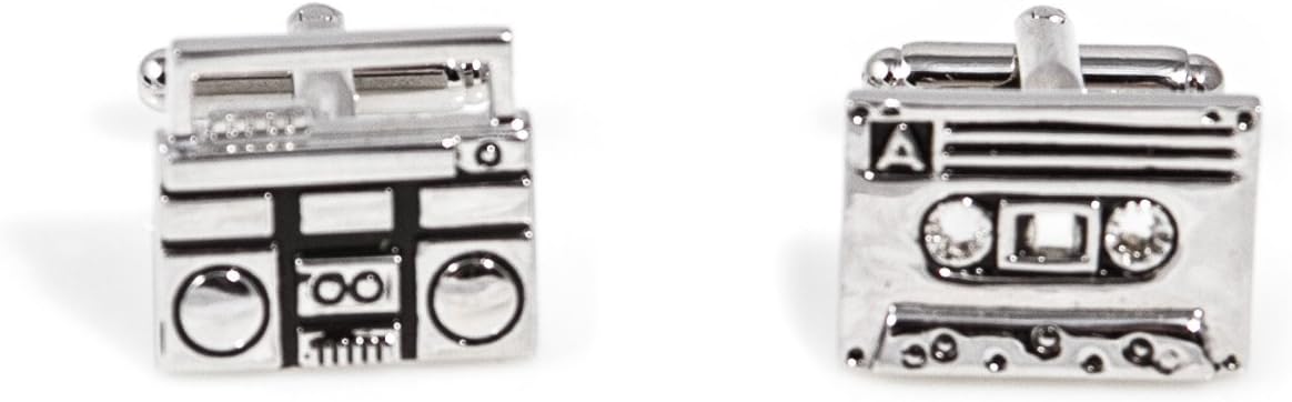MRCUFF DJ Music Headphones Turntables Cassette Boom Box 4 Pairs Cufflinks with a Presentation Gift Box & Polishing Cloth