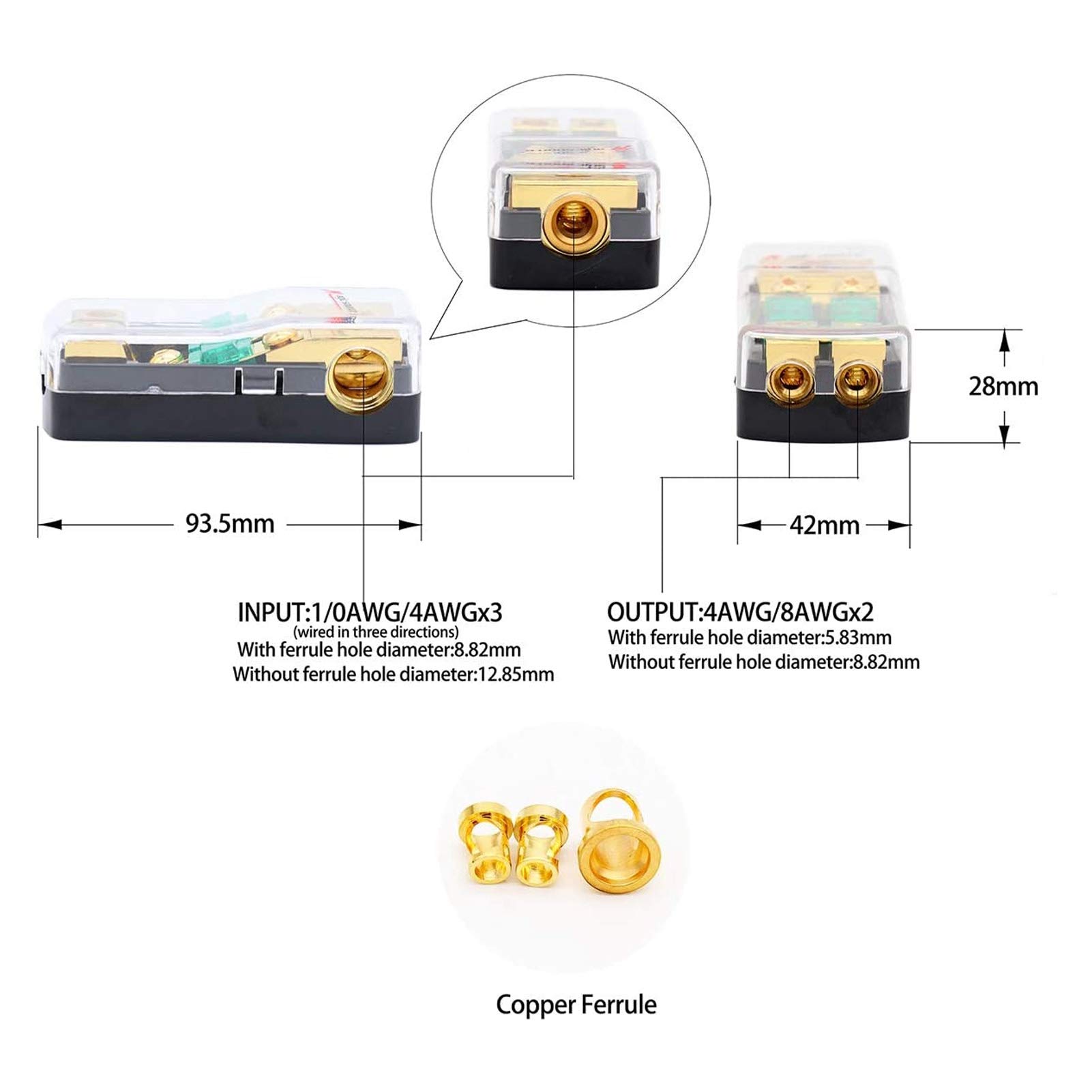 Scatola Di Derivazione Per Alimentazione Audio 1 IN 2 OUT – 0/4 AWG A 4/8 AWG, 60A, Con Coperchio Trasparente, Per Auto, Camper, Barche – Isolamento E Protezione Da Sovracorrente