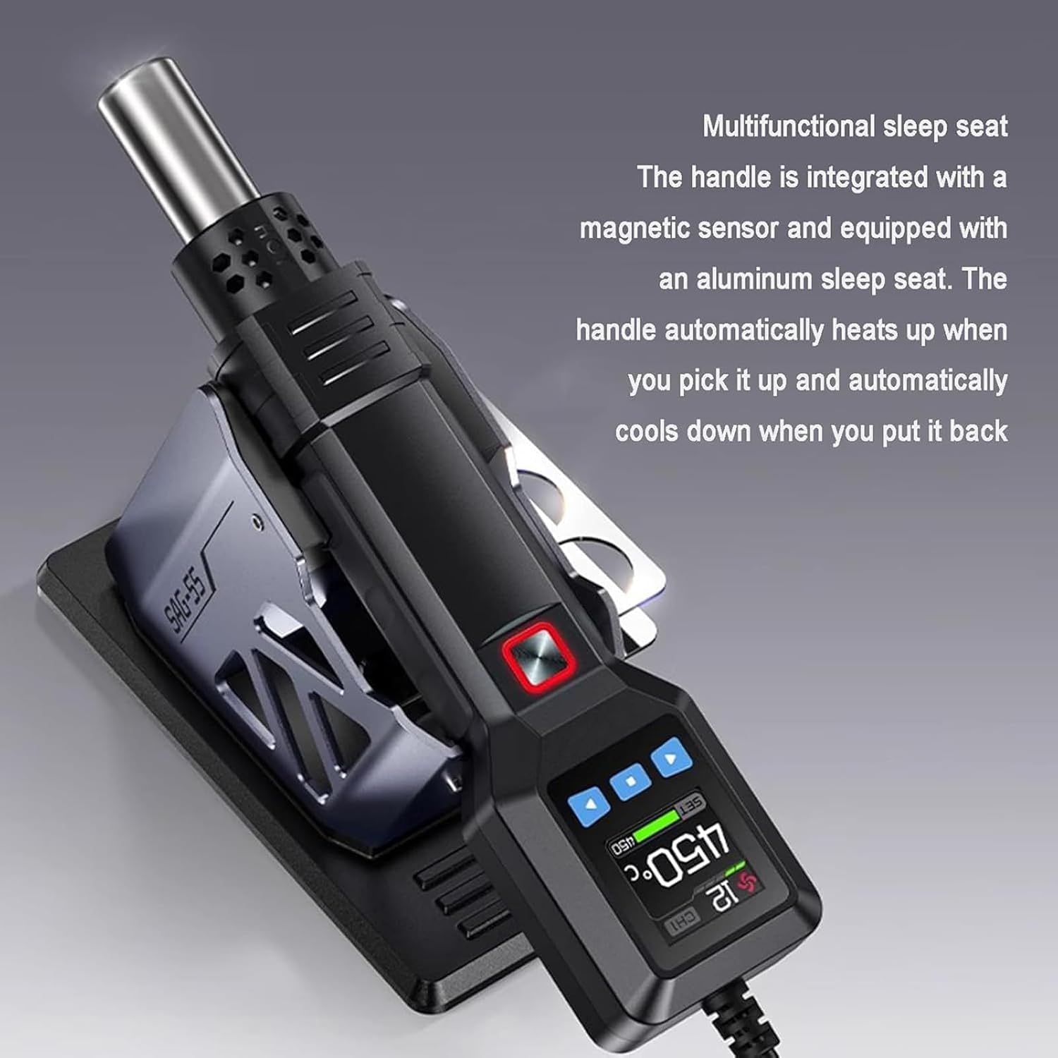 Mini Smart Heat Gun for Soldering & DIY, 212-842°F Temp Control, 20-Speed Air Volume, LED Display, Perfect for Shrink Tubing & Craft Projects