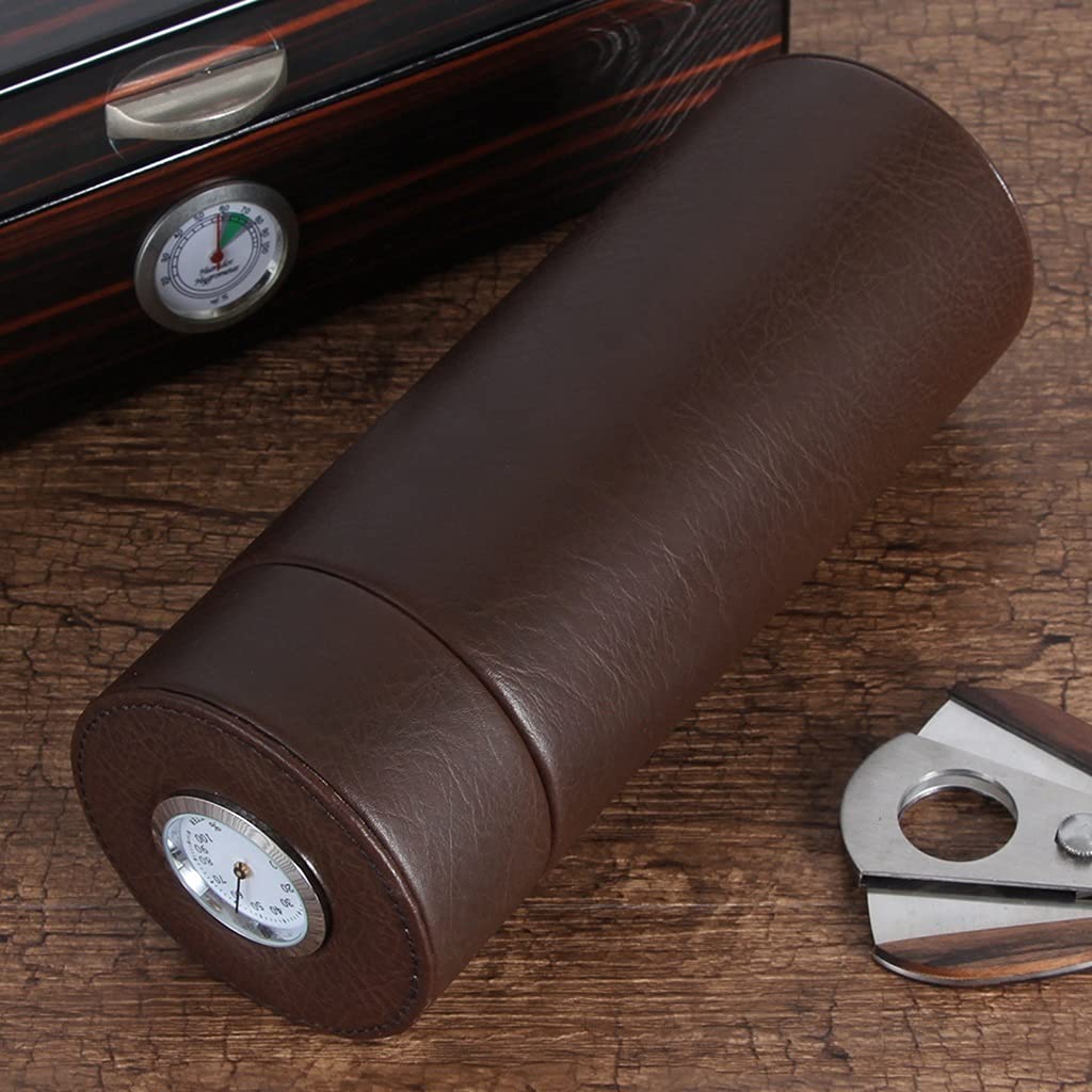 Scatola per sigari Humidor Porta sigari Portatile Humidor da Viaggio Tubo per sigari con igrometro Porta sigari Contiene 3-5 sigari Uomo 20,8X7,7 cm